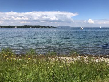 Kreuzlingen'deki Constance Gölü veya Bodensee - Thurgau Kantonu, İsviçre