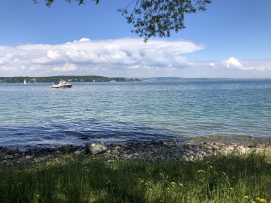 Kreuzlingen'deki Constance Gölü veya Bodensee - Thurgau Kantonu, İsviçre