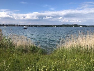 Kreuzlingen'deki Constance Gölü veya Bodensee - Thurgau Kantonu, İsviçre