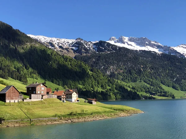 Arquitectura Tradicional Casa Campo Valle Wagital Waegital Por Lago Alpino —  Fotos de Stock