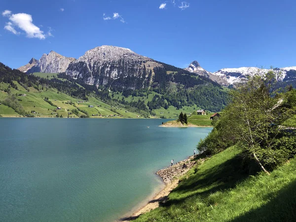 Bockmattli Schiberg Zindlenspitz Montañas Sobre Valle Wagital Waegital Alpino Lago — Foto de Stock