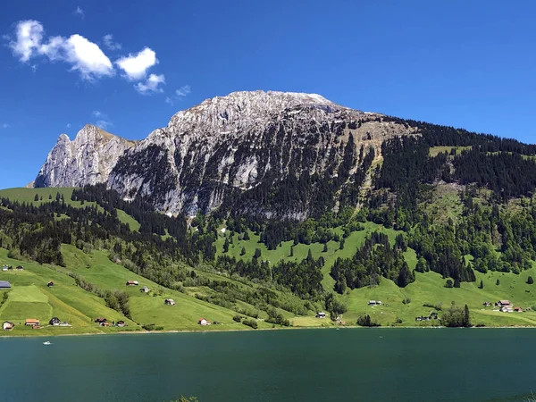 Montagnes Bockmattli Schiberg Dessus Vallée Wagital Waegital Lac Alpin Wagitalersee — Photo