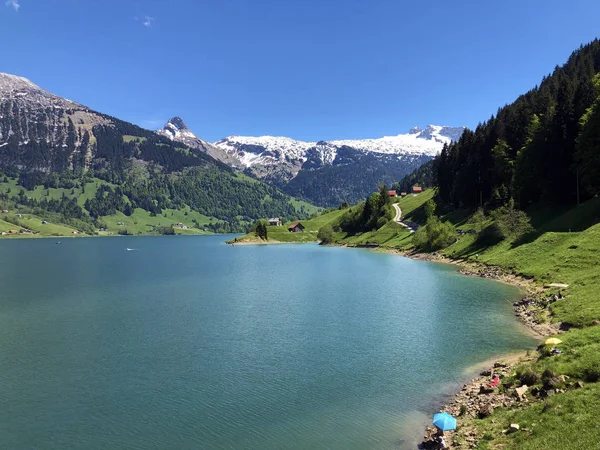Paisaje Alpino Del Lago Alpino Wagitalersee Waegitalersee Valle Wagital Waegital — Foto de Stock