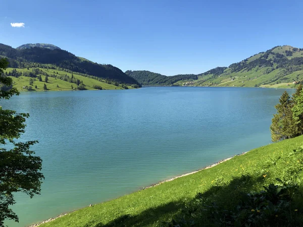 Paysage Alpin Lac Alpin Wagitalersee Waegitalersee Dans Vallée Wagital Waegital — Photo