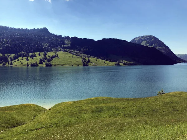 Alpine Landschaft Des Wagitalersees Oder Des Wegitalersees Talwagital Innerthal Kanton — Stockfoto