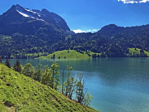 特纳和迪特尔姆山脉以上山谷瓦吉塔尔或瓦吉塔尔和高山瓦吉塔勒湖 瓦吉塔勒湖 内塔尔 瑞士施维茨州 — 图库照片