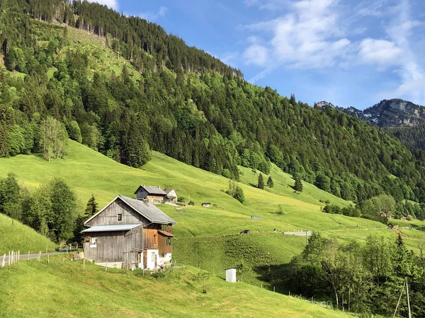 Arquitectura Tradicional Casa Campo Valle Wagital Waegital Por Lago Alpino — Foto de Stock