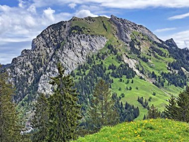 Chopfenberg veya Choepfenberg Dağı vadi Wagital veya Waegital ve alp Gölü Wagitalersee (Waegitalersee), Innerthal - Kandon Schwyz, İsviçre yukarıda