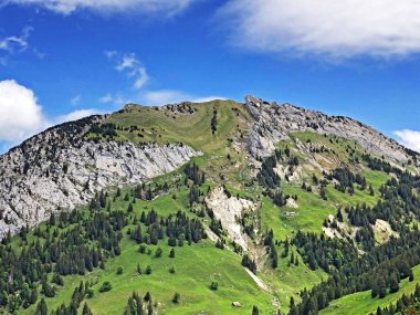 Chopfenberg veya Choepfenberg Dağı vadi Wagital veya Waegital ve alp Gölü Wagitalersee (Waegitalersee), Innerthal - Kandon Schwyz, İsviçre yukarıda