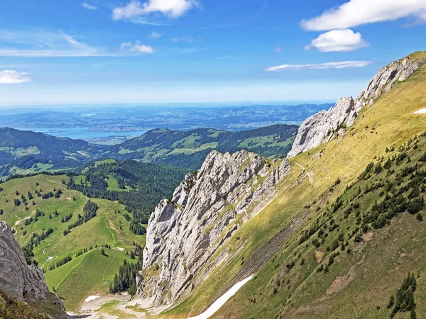 Wagital Waegital Völgy Wagitalersee Waegitalersee Hegyvonulat Feletti Alpesi Csúcsok Kövei — Stock Fotó