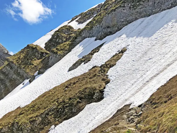 Pierres Rochers Des Sommets Alpins Dessus Vallée Wagital Waegital Lac — Photo