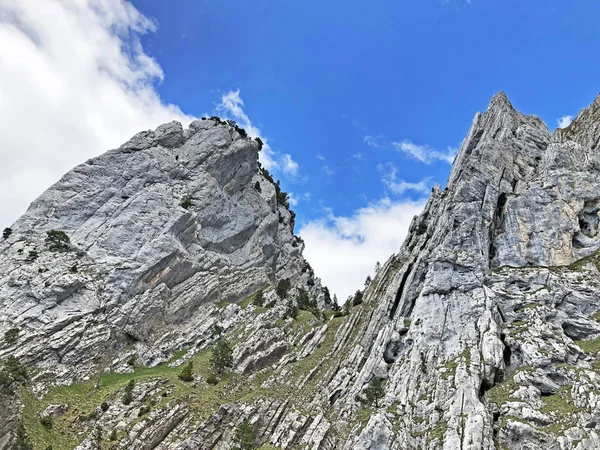 Wagital Waegital Völgy Wagitalersee Waegitalersee Hegyvonulat Feletti Alpesi Csúcsok Kövei — Stock Fotó