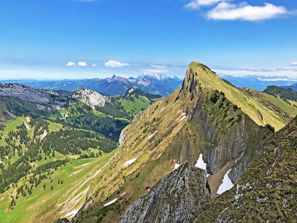 Montaña Tierberg Sobre Valle Wagital Waegital Lago Alpino Wagitalersee Waegitalersee —  Fotos de Stock