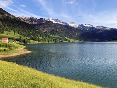 Wagitalersee veya Waegitalersee alp gölü vadi Wagital (Waegital), Innerthal alp sahne - Schwyz Kandon, İsviçre