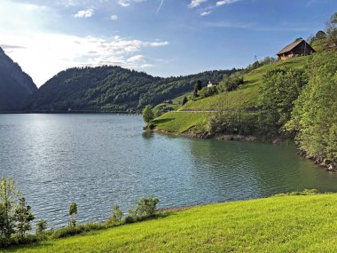 Wagitalersee veya Waegitalersee alp gölü vadi Wagital (Waegital), Innerthal alp sahne - Schwyz Kandon, İsviçre