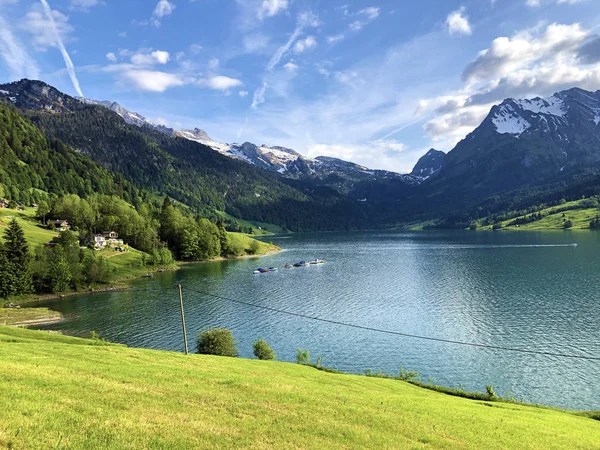 Αλπικό Τοπίο Της Αλπικής Λίμνης Wagitalersee Waegitalersee Στην Κοιλάδα Wagital — Φωτογραφία Αρχείου