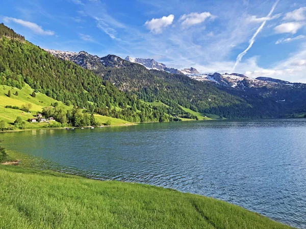 Paisagem Alpina Wagitalersee Waegitalersee Lago Alpino Vale Wagital Waegital Innerthal — Fotografia de Stock