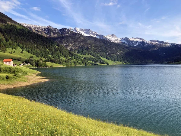 Αλπικό Τοπίο Της Αλπικής Λίμνης Wagitalersee Waegitalersee Στην Κοιλάδα Wagital — Φωτογραφία Αρχείου