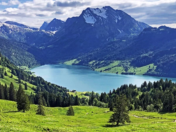 Vista Panorâmica Lago Alpino Wagitalersee Waegitalersee Vale Wagital Waegital Dos — Fotografia de Stock