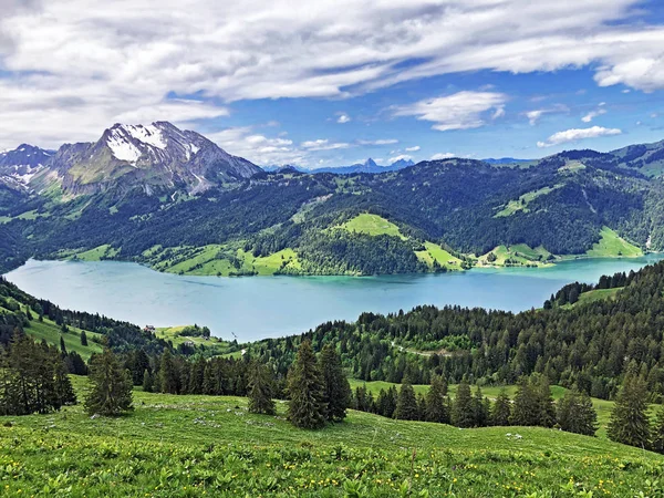 Vue Panoramique Lac Alpin Wagitalersee Waegitalersee Vallée Wagital Waegital Des — Photo