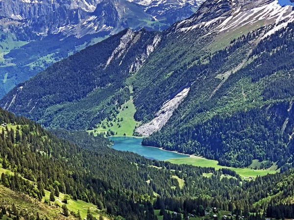 Neuvěřitelný Pohled Obersee Jezera Oberseetalské Alpské Údolí Nafels Naefels Kanton — Stock fotografie