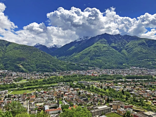 Marvelous Panoramic View City Bellinzona Monte Carasso Ticino River Valley — Stock Photo, Image