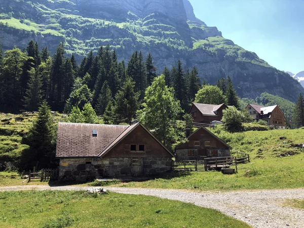 Vidéki Hagyományos Építészet Állattartó Gazdaságok Appenzellerland Régióban Alpstein Hegységben Appenzell — Stock Fotó