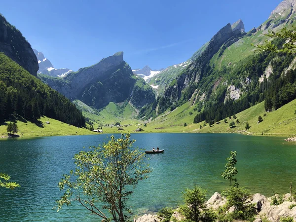 Lago Alpino Seealpsee Cordillera Alpstein Región Appenzellerland Cantón Appenzell Innerrhoden — Foto de Stock