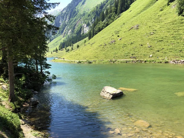 Lago Alpino Seealpsee Cordillera Alpstein Región Appenzellerland Cantón Appenzell Innerrhoden — Foto de Stock