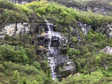 Cevio köyünde mevsimlik şelale (Maggia Vadisi veya Valle Maggia veya Maggiatal) - Ticino Kton, İsviçre