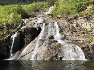 Waterfall Cascata Delle sponde veya Wasserfall Cascata Delle sponde, Riveo (Maggia Vadisi veya Valle Maggia veya Maggiatal)-Ticino, Isviçre