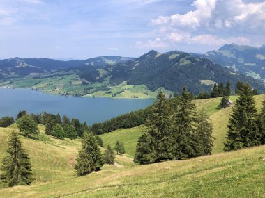 Suni göl Sihlsee veya Stausee Sihlsee, Gross-Canton of Schwyz, Isviçre