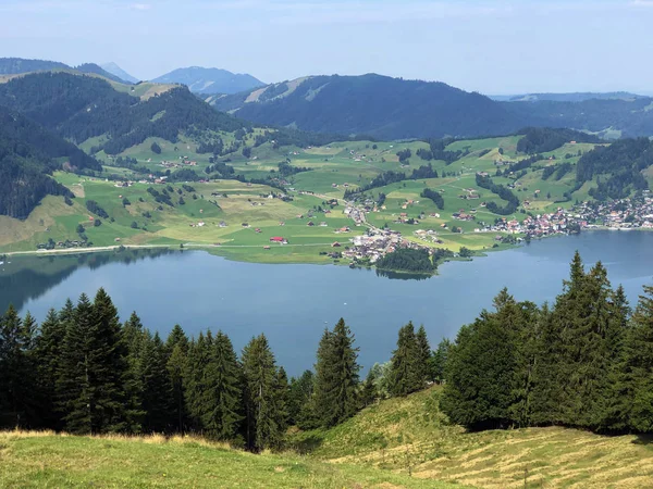 Lago Artificial Sihlsee Stausee Sihlsee Willerzell Cantón Schwyz Suiza — Foto de Stock