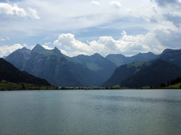 Τεχνητή Λίμνη Sihlsee Σταλέδες Sihlsee Γουίερζελ Καντόνι Του Σβιτς Ελβετία — Φωτογραφία Αρχείου