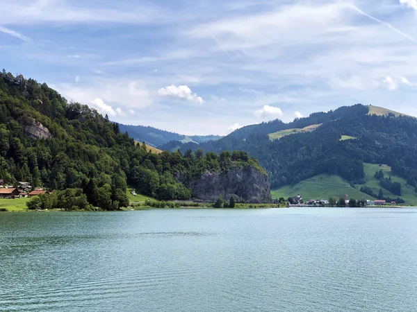 Искусственное Озеро Сельзе Sihlsee Stausee Sihlsee Willerzell Кантон Швиц Швейцария — стоковое фото