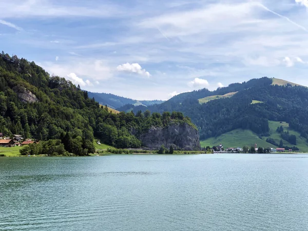 Lago Artificial Sihlsee Stausee Sihlsee Willerzell Cantón Schwyz Suiza —  Fotos de Stock