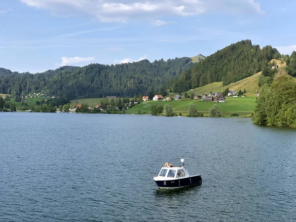 Lago Artificial Sihlsee Stausee Sihlsee Willerzell Cantão Schwyz Suíça — Fotografia de Stock