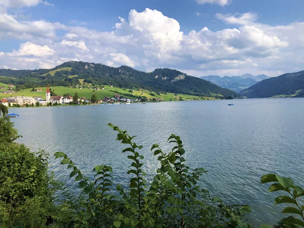 Искусственное Озеро Сельзе Sihlsee Stausee Sihlsee Willerzell Кантон Швиц Швейцария — стоковое фото