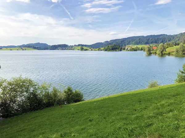 Konstgjord Lake Sihlsee Eller Stausee Sihlsee Willerzell Canton Schwyz Schweitz — Stockfoto