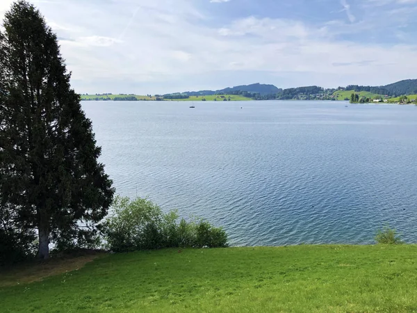 Konstgjord Lake Sihlsee Eller Stausee Sihlsee Willerzell Canton Schwyz Schweitz — Stockfoto