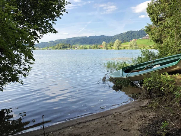 Konstgjord Lake Sihlsee Eller Stausee Sihlsee Willerzell Canton Schwyz Schweitz — Stockfoto