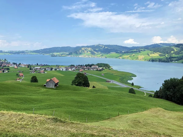 Umělé Jezero Sihlsee Nebo Stausee Sihlsee Gross Kanton Schwyz Švýcarsko — Stock fotografie