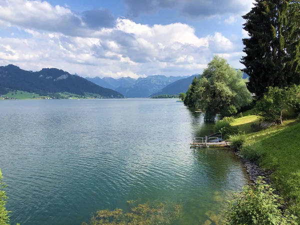 Sztuczne Jezioro Sihlsee Lub Stausee Sihlsee Gross Canton Schwyz Szwajcaria — Zdjęcie stockowe