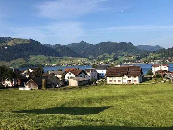 Pueblo Willerzell Orilla Del Lago Artificial Sihlsee Cantón Schwyz Suiza —  Fotos de Stock