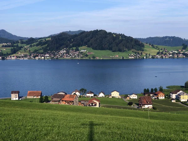 Dorf Willerzell Ufer Des Künstlichen Sihlsees Kanton Schwyz Schweiz — Stockfoto