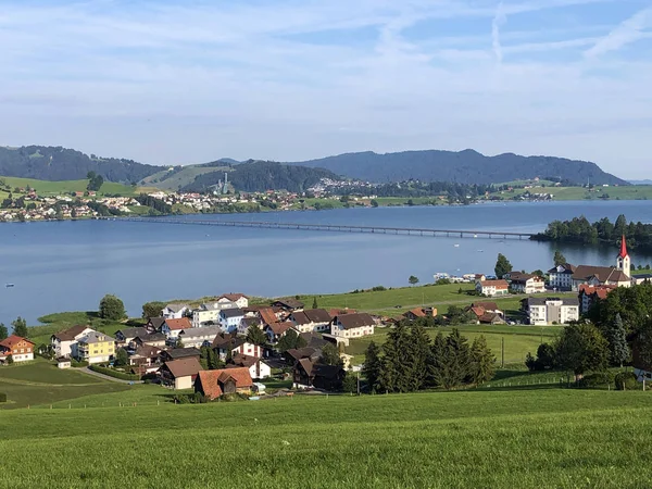 Village Willerzell Margem Lago Artificial Sihlsee Cantão Schwyz Suíça — Fotografia de Stock