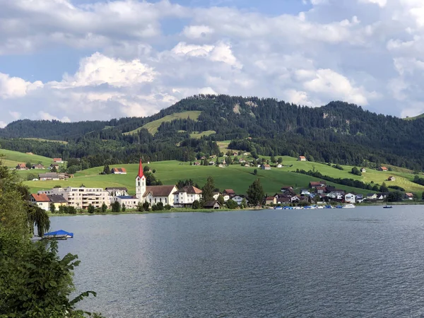 Village Willerzell on the shore of artificial lake Sihlsee - Canton of Schwyz, Switzerland