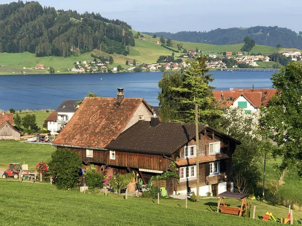 Tradiční Architektura Zemědělská Usedlost Údolí Jezera Sihlsee Willerzell Kanton Schwyz — Stock fotografie