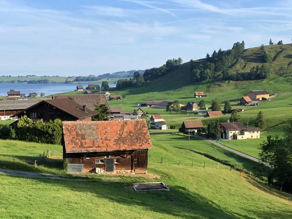 Traditionelle Architektur Und Bauernhaus Tal Des Sihlsees Willerzell Kanton Schwyz — Stockfoto
