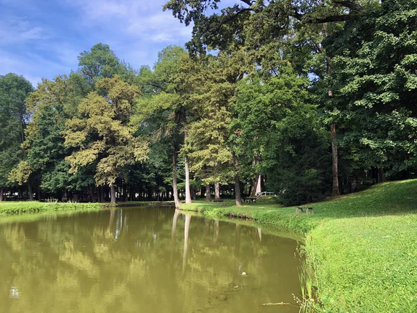 Umělé Jezero Rybníček Parku Pejacevic Castle Nebo Umjetno Jezero Ribnjak — Stock fotografie